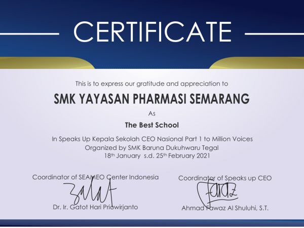 SMK Yayasan Pharmasi Raih The Best School Pada Speaks Up SMK Kepala Sekolah CEO Nasional SMK Yayasan Pharmasi Raih The Best School Pada Speaks Up SMK Kepala Sekolah CEO Nasional