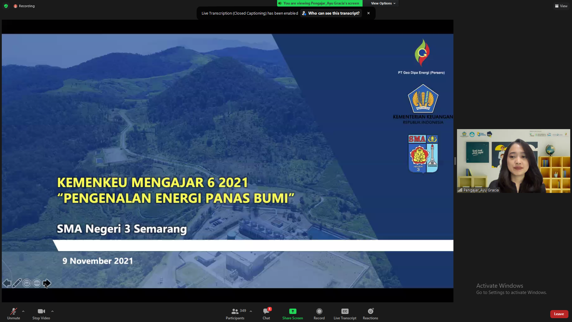 Menteri Keuangan, Sri Mulyani, Menyapa Siswa SMAN 3 Semarang