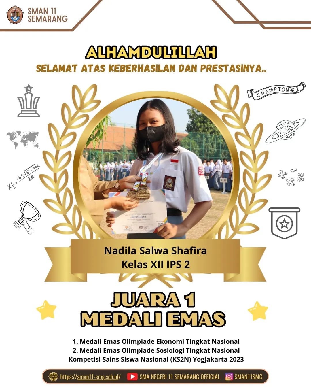 Nadila Salwa, Siswa SMAN 11 Semarang Raih Medali Emas KS2N Sosiologi 2023