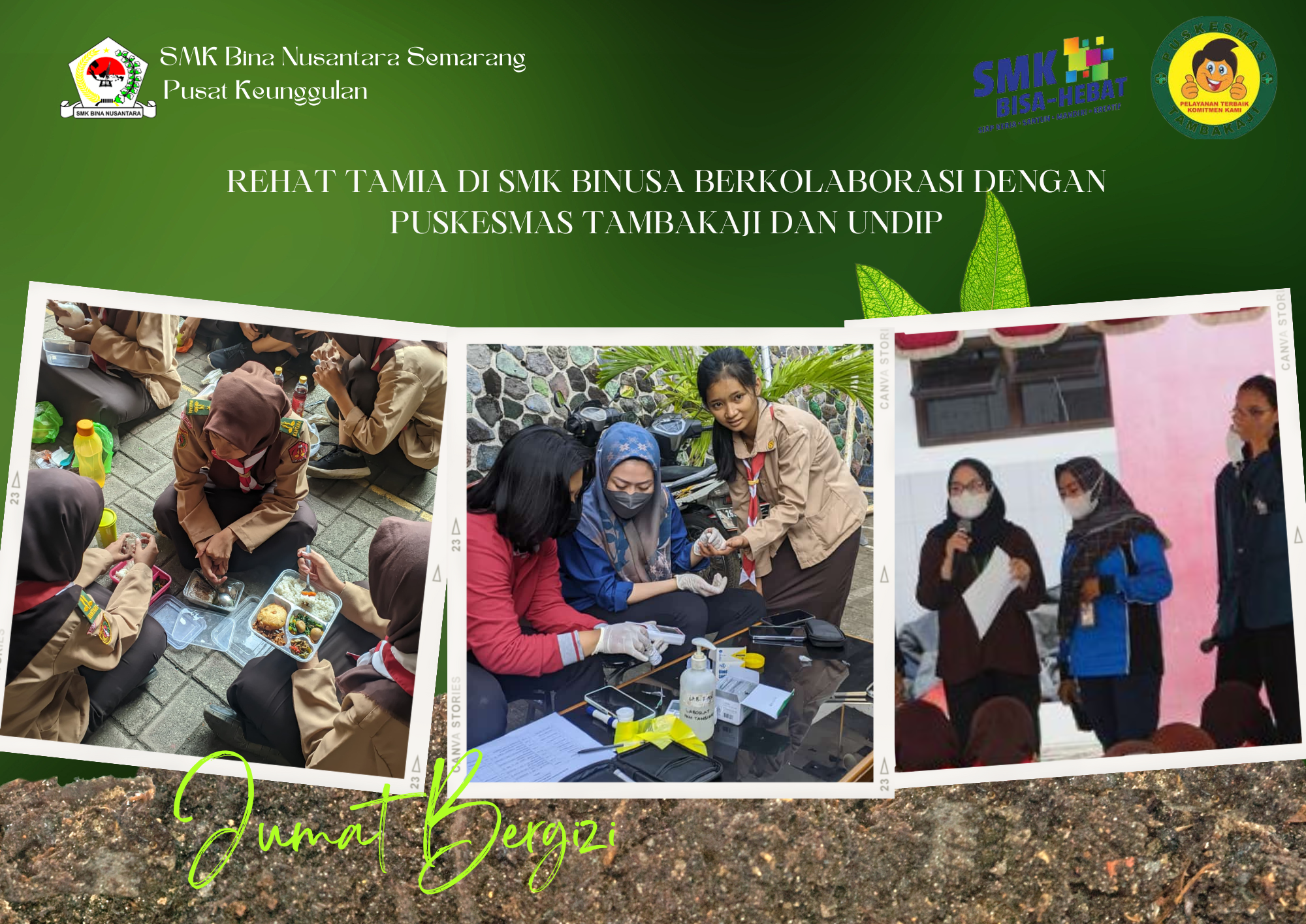 Rehat Tamia di SMK Binusa Berkolaborasi Dengan Puskesmas Tambakaji & UNDIP