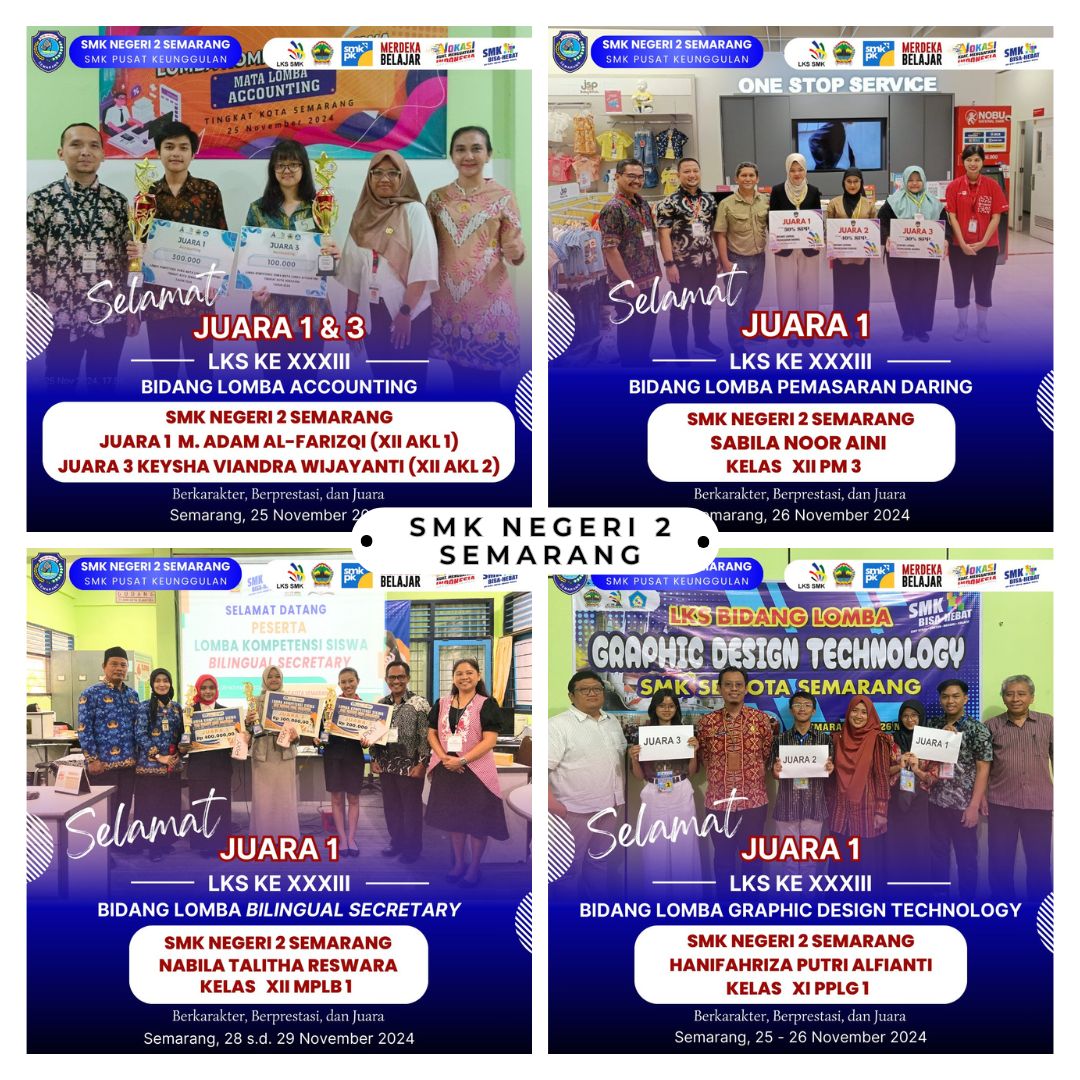 SMK Negeri 2 Semarang Borong 4 Medali Emas pada Lomba Kompetensi Siswa Kota Semarang Tahun 2024 SMK Negeri 2 Semarang Borong 4 Medali Emas pada Lomba Kompetensi Siswa Kota Semarang Tahun 2024